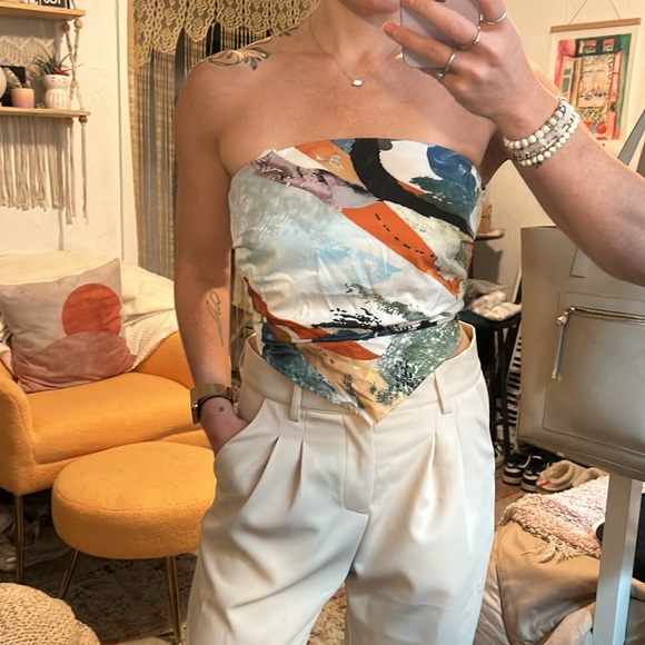 COMMENSE Colorful Printed Wrap Strapless Cropped Tank Top. Sleeveless. Size M - Picture 7 of 10